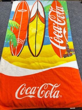 Vintage Coca-Cola Surfboard Beach Towel Tropical Summer Coke 63x27 Cotton
